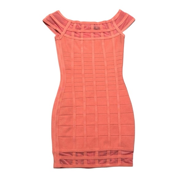 MARCIANO Bandage Bodycon Peach Orange Mini Dress‎ Size XS Sexy Guess Party - Picture 4 of 8